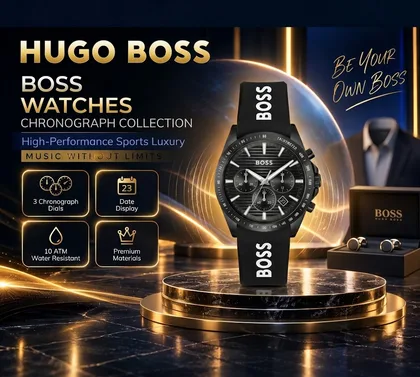 Strike Black-dial chronograph watch with silicone logo strap